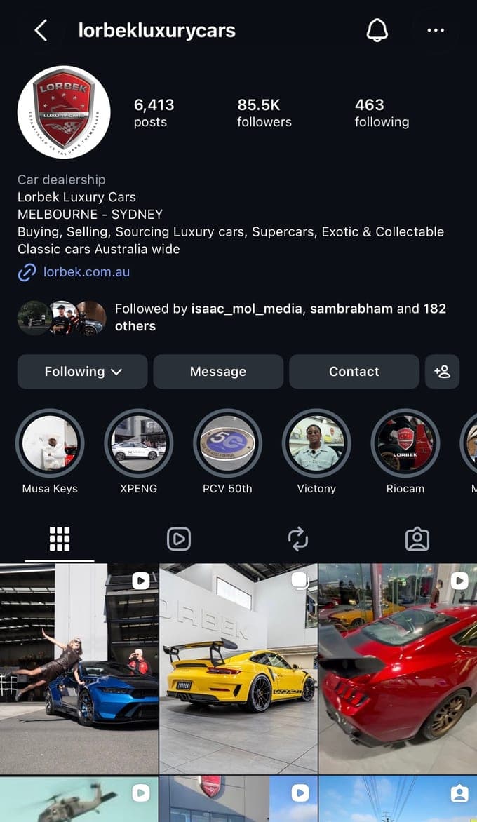 Lorbek Luxury Cars social profile